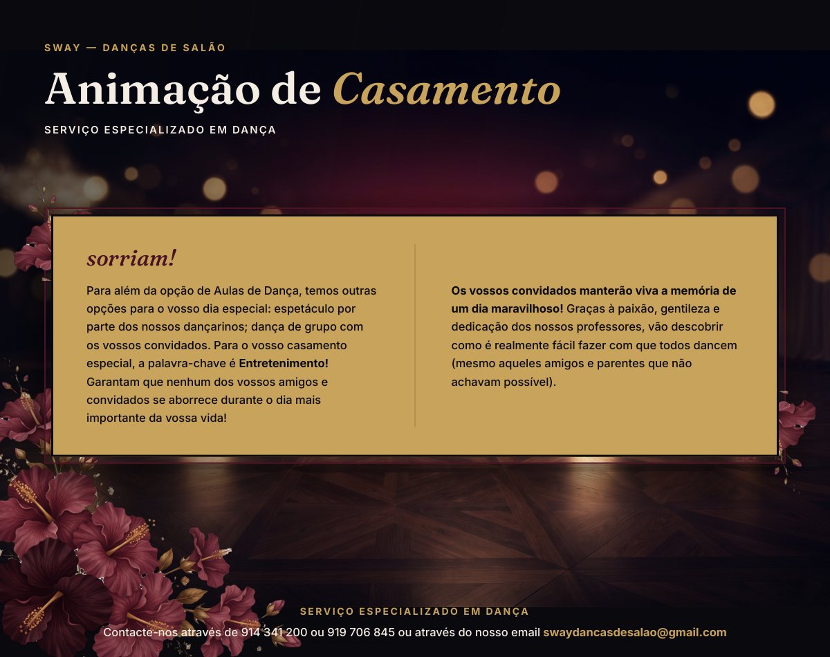 Convidados de um casamento a dançar num workshop de animação da Sway