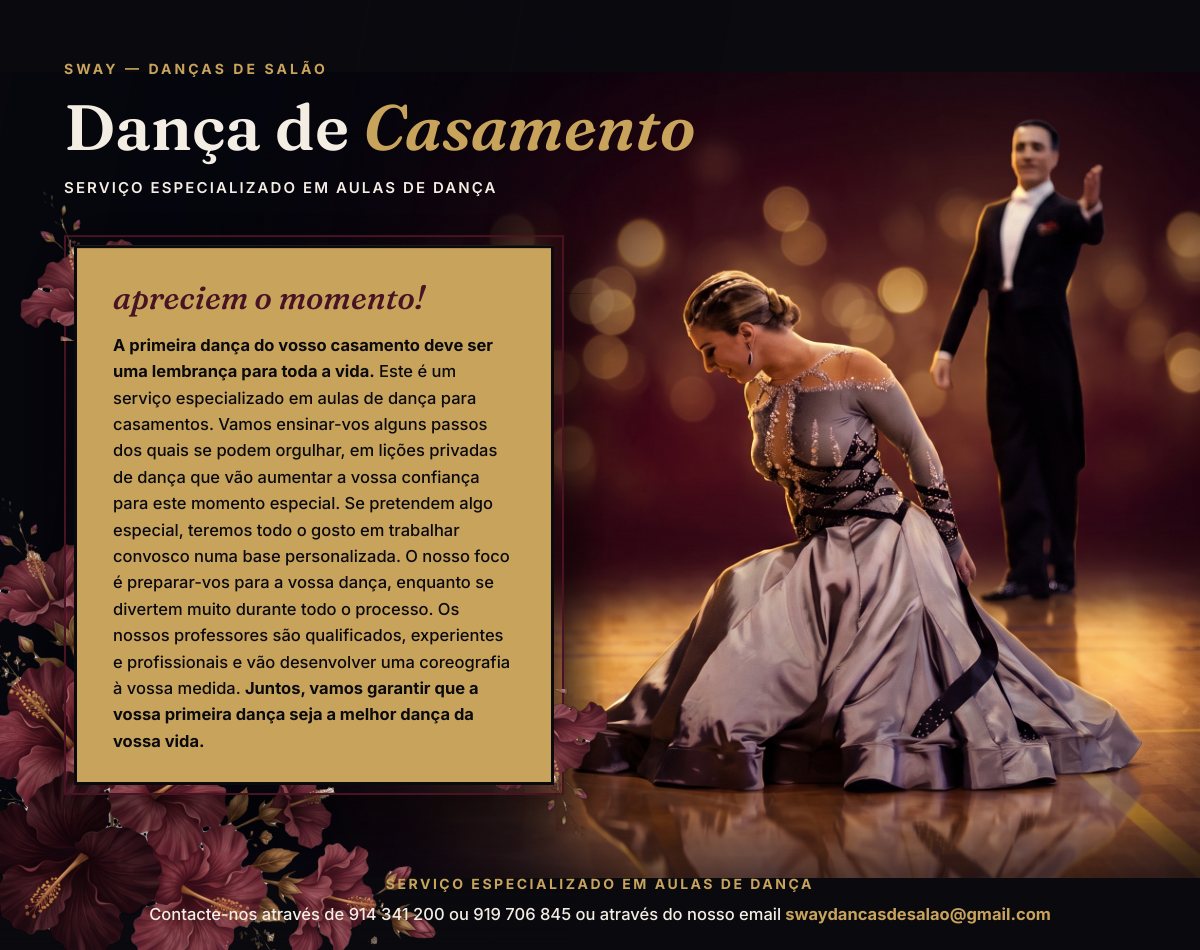 Sérgio e Cátia, professores da Sway, na primeira dança de um casamento